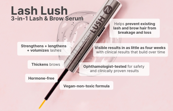 Bottle of Lash Lush 3-in-1 Lash & Brow Serum with high-level product benefits